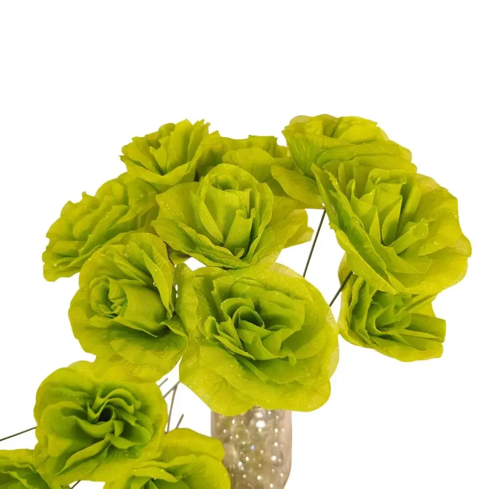Lime Green Artificial Roses 3in Fluffy Silk Flower Stems Wedding Craft Lot of 21